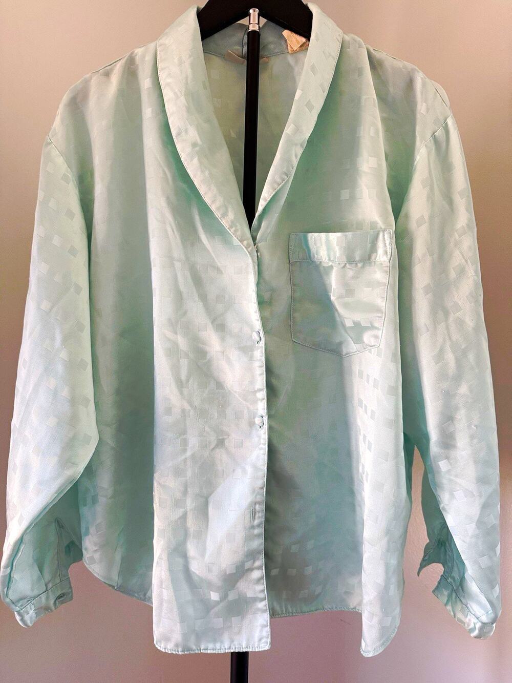 Robinson's Vintage Mint Satin Jacquard Pajama Blouse M 90s Button Front